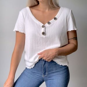 AMERICAN EAGLE | Ribbed Flutter Sleeve V-Neck Top